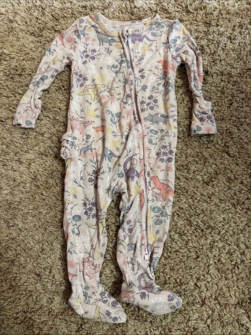 Baby Dear Infant One-Piece Sleeper in Light Pink Dino Print size 3-6 mos.